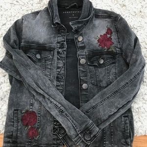 AEROPOSTALE EMBROIDERED BLACK DENIM JACKET